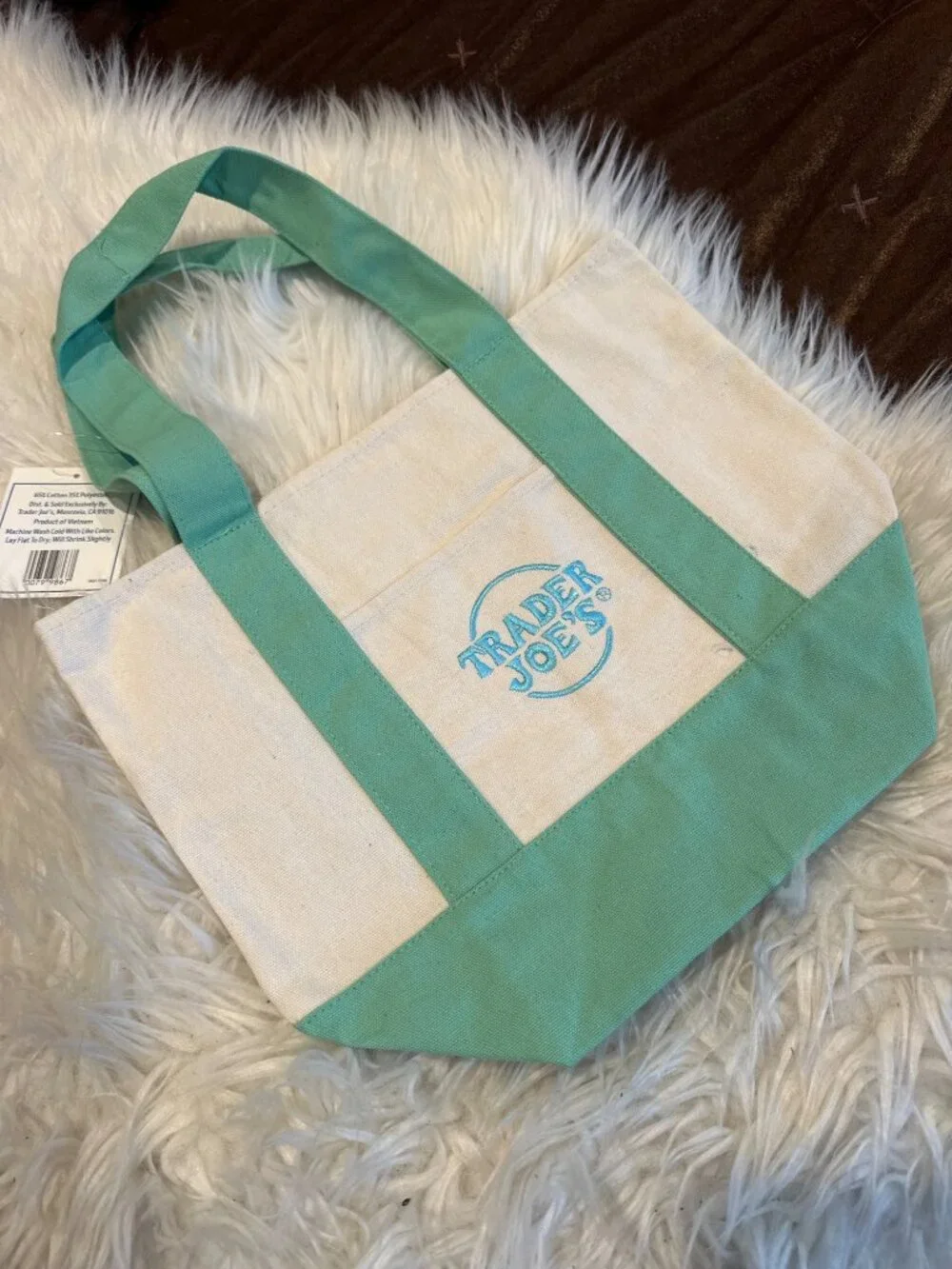 NWT Trader Joe’s Mini Pastel Canvas Tote Bag Mint Green Reusable 2035